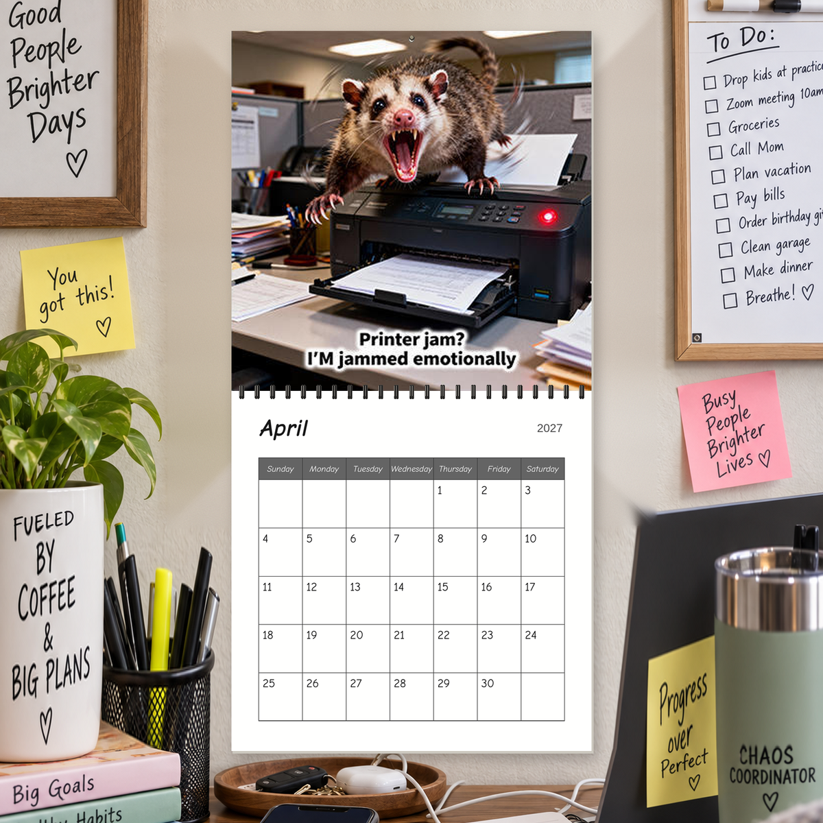 Screaming Possums 2027 Wall Calendar – 12-Month Funny Relatable Calendar, Chaotic Life Humor Hanging Planner for Office, Home & Gag Gift