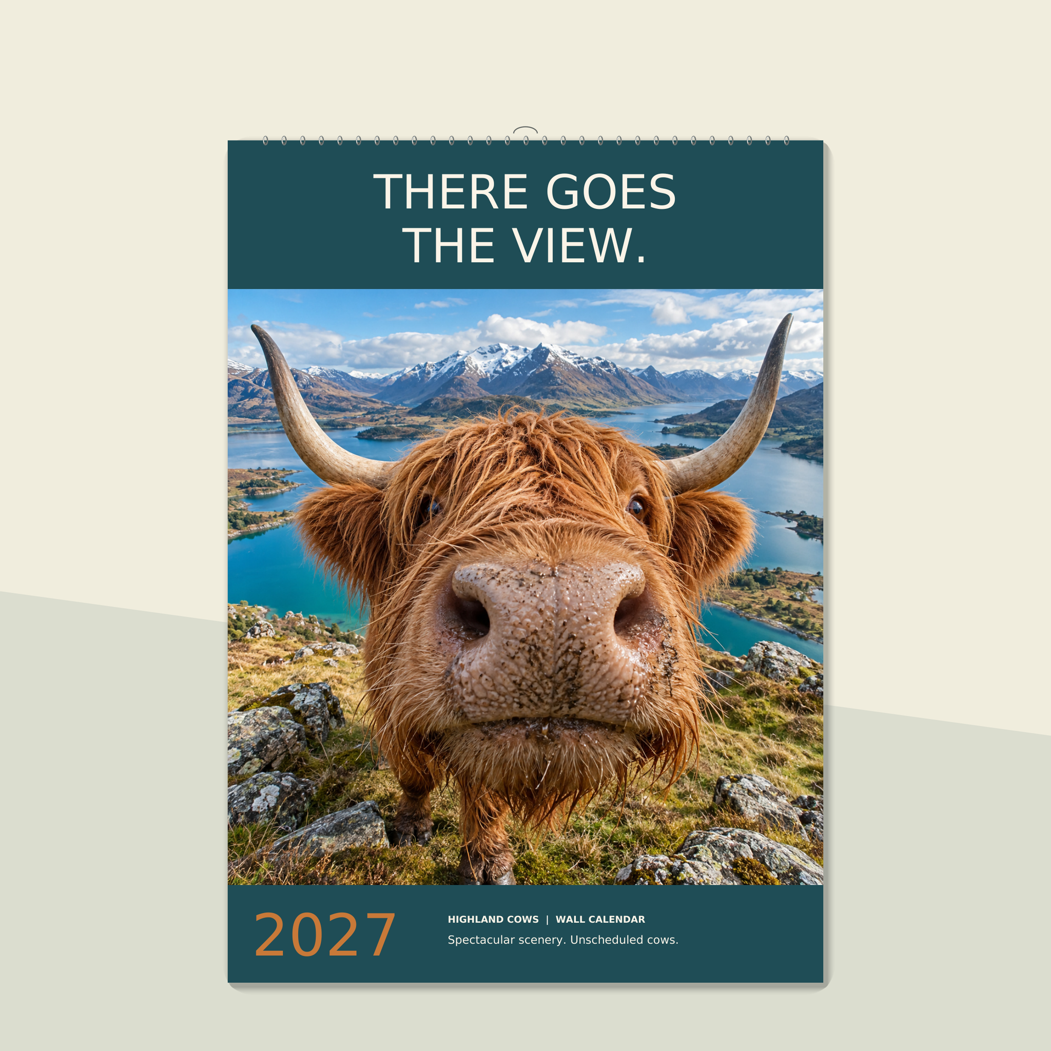 🔥There Goes the View 2027 A4 Wall Calendar - Funny Highland Cows