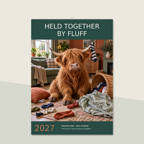 🔥Held Together by Fluff 2027 A4 Wall Calendar - Funny Highland Cows