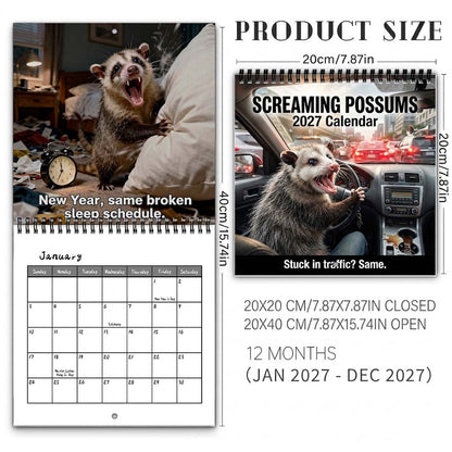 Screaming Possums 2027 Wall Calendar – 12-Month Funny Relatable Calendar, Chaotic Life Humor Hanging Planner for Office, Home & Gag Gift