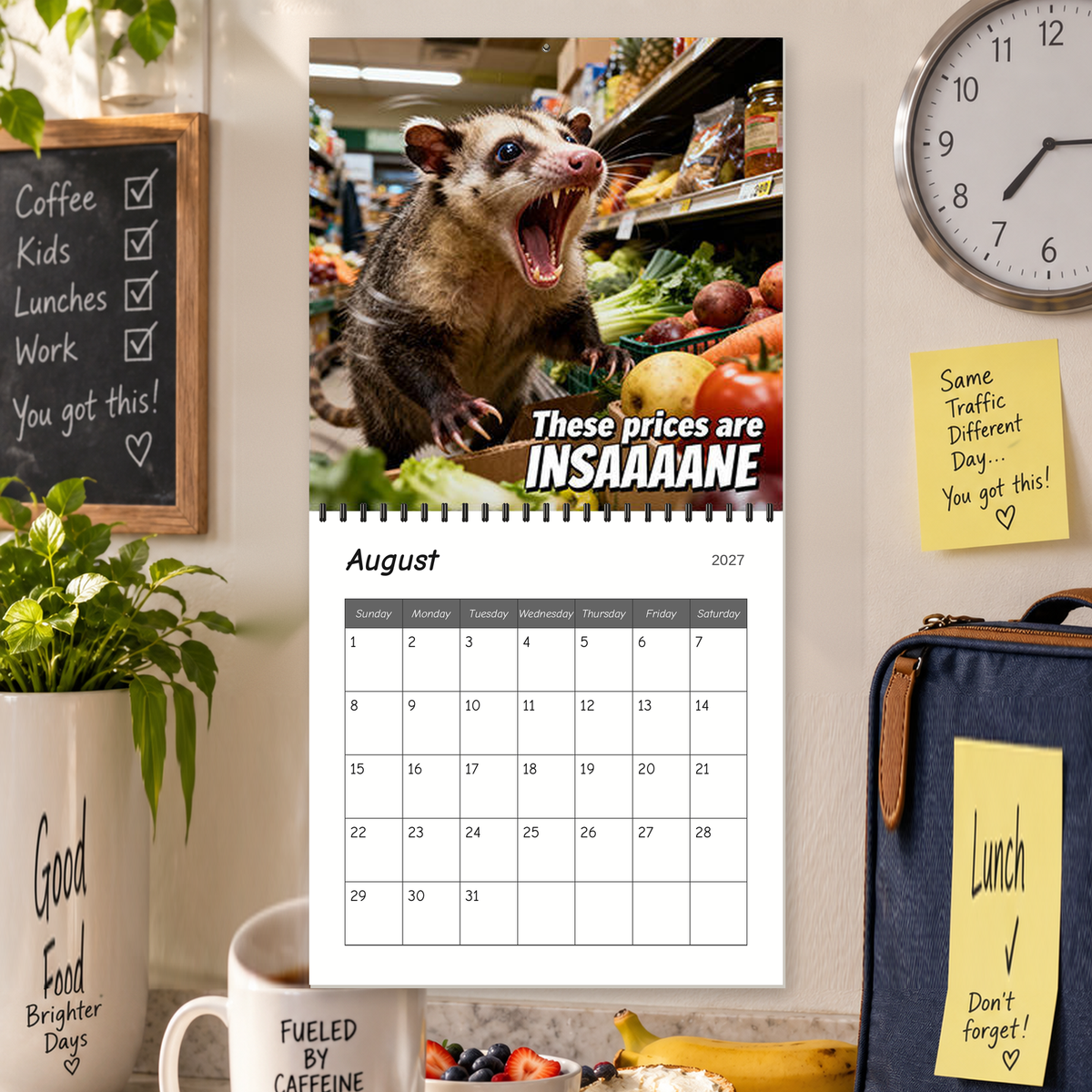 Screaming Possums 2027 Wall Calendar – 12-Month Funny Relatable Calendar, Chaotic Life Humor Hanging Planner for Office, Home & Gag Gift