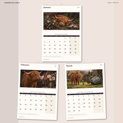 🔥Blooming Well Over It 2027 A4 Wall Calendar - Funny Highland Cows