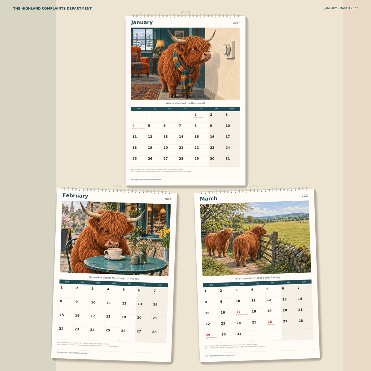 🔥The Highland Complaints Department 2027 A4 Wall Calendar - Funny Highland Cows