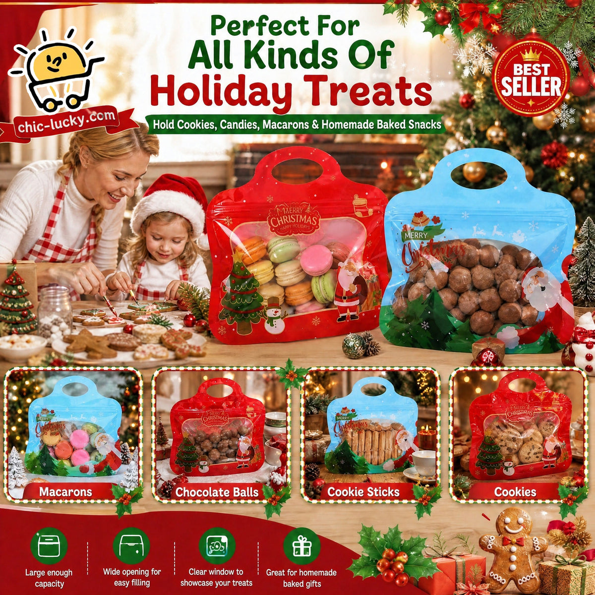 💖LAST DAY SALE 50% OFF!!🎁Easy Fill, Easy Seal🎄 Festive Self-Seal Treat Bags – Santa & Snowman Print | Resealable, Food-Safe & Perfect for Cookies, Chocolates & Little Gifts 🎅⛄