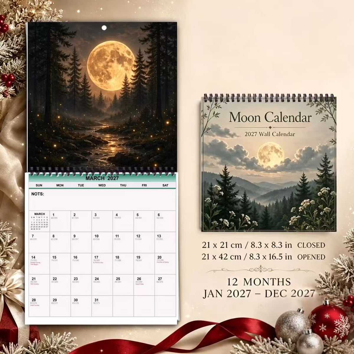 Moon Calendar 2027 Wall Calendar – 12-Month Mystical Moon Phase Calendar, Celestial Lunar Planner for Moon Lovers & Nature Enthusiasts