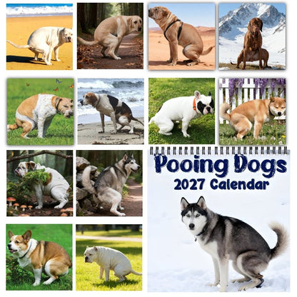 Pooing Dogs 2027 Wall Calendar – 12-Month Funny Dog Calendar, Hilarious Pooping Dog Scenes Hanging Planner for Dog Lovers & Gag Gift