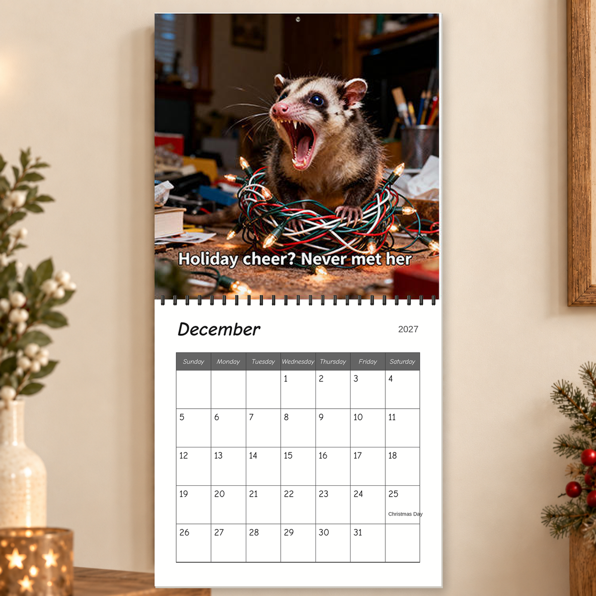 Screaming Possums 2027 Wall Calendar – 12-Month Funny Relatable Calendar, Chaotic Life Humor Hanging Planner for Office, Home & Gag Gift