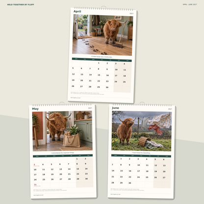 🔥Held Together by Fluff 2027 A4 Wall Calendar - Funny Highland Cows