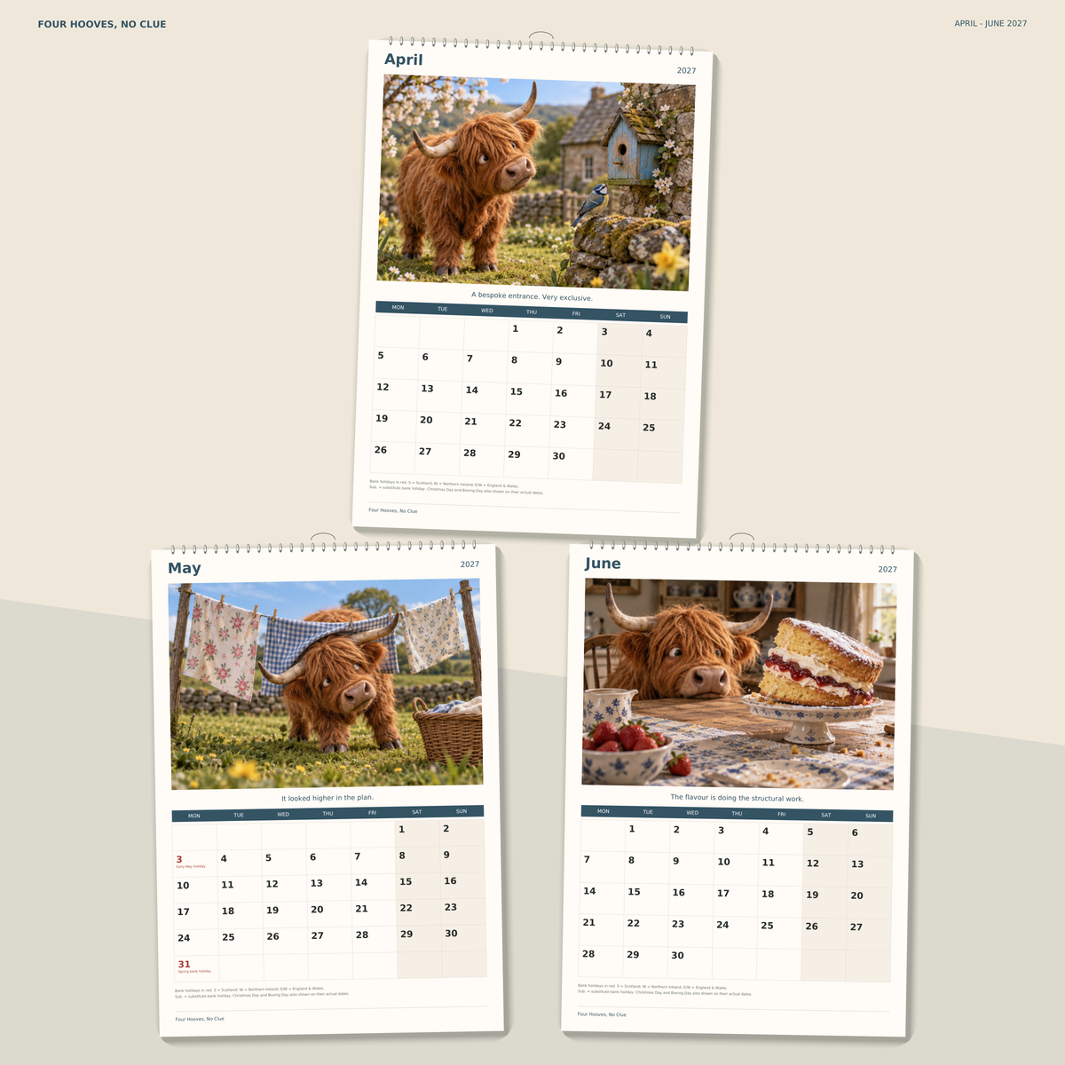 🔥Four Hooves, No Clue 2027 A4 Wall Calendar - Funny Highland Cows