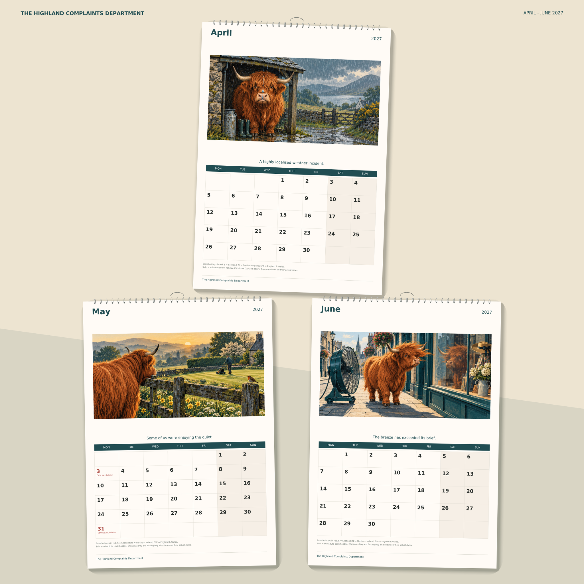 🔥The Highland Complaints Department 2027 A4 Wall Calendar - Funny Highland Cows