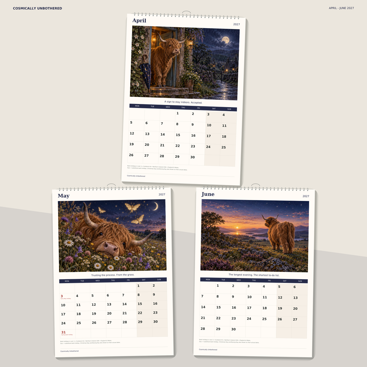 🔥Cosmically Unbothered 2027 A4 Wall Calendar - Funny Highland Cows