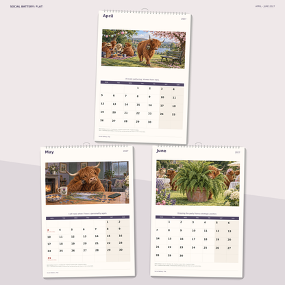 🔥Social Battery: Flat 2027 A4 Wall Calendar - Funny Highland Cows