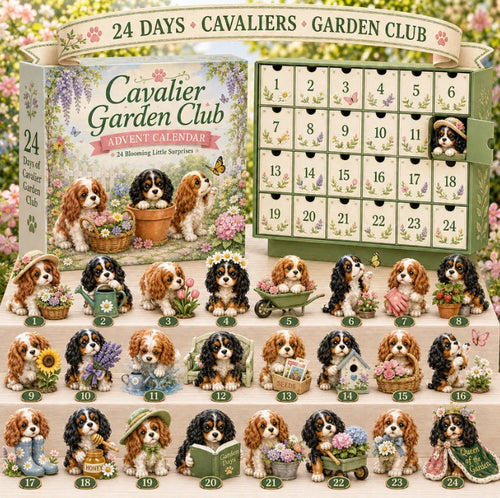 CHRISTMAS KICKOFF 49% OFF - 2026 Cavalier Garden Club Advent Calendar - 24‑Day Festive Countdown, Cottage Garden Themed Cavalier Collectible Miniatures Blind Box - Gift For Gardening & Dog Lovers