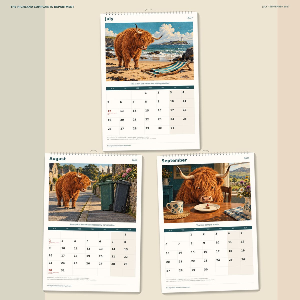 🔥The Highland Complaints Department 2027 A4 Wall Calendar - Funny Highland Cows