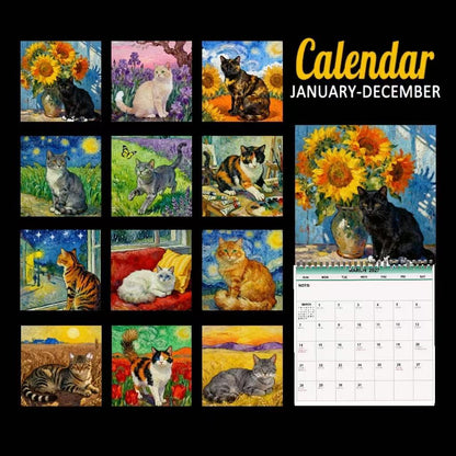 2027 Cats In Masterpiece Wall Calendar｜12‑Month Impressionist Art Cat Calendar, Van‑Gogh‑Inspired Painting Style Hanging Calendar for Art & Cat Lovers