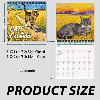 2027 Cats In Masterpiece Wall Calendar｜12‑Month Impressionist Art Cat Calendar, Van‑Gogh‑Inspired Painting Style Hanging Calendar for Art & Cat Lovers