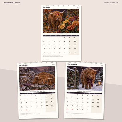 🔥Blooming Well Over It 2027 A4 Wall Calendar - Funny Highland Cows