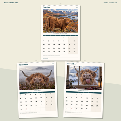 🔥There Goes the View 2027 A4 Wall Calendar - Funny Highland Cows