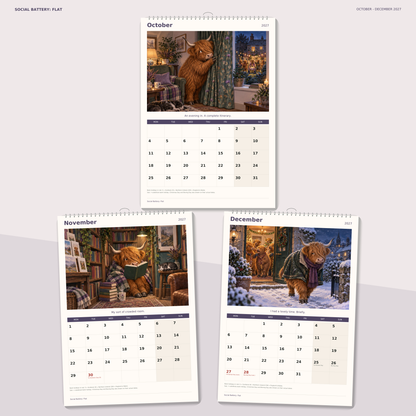 🔥Social Battery: Flat 2027 A4 Wall Calendar - Funny Highland Cows