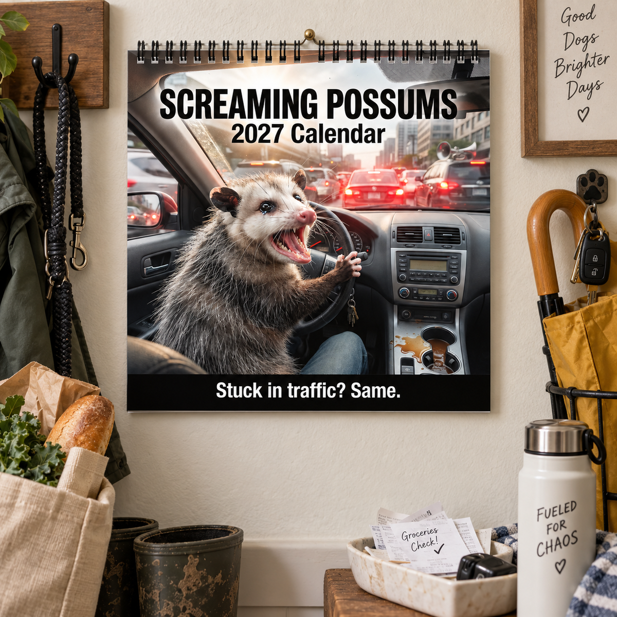 Screaming Possums 2027 Wall Calendar – 12-Month Funny Relatable Calendar, Chaotic Life Humor Hanging Planner for Office, Home & Gag Gift
