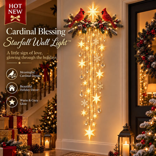 ❤️🐦 Cardinal Christmas Starfall Wall Light ✨ Glowing Holiday Cascade Decor
