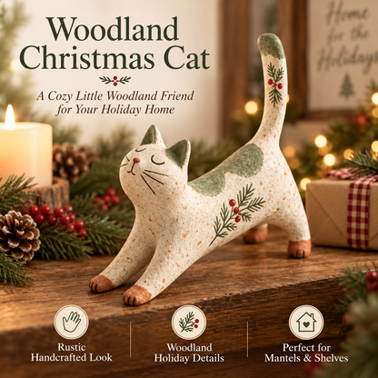 🐈🎄 Woodland Christmas Cat Figurine - a cosy little woodland friend for your holiday home