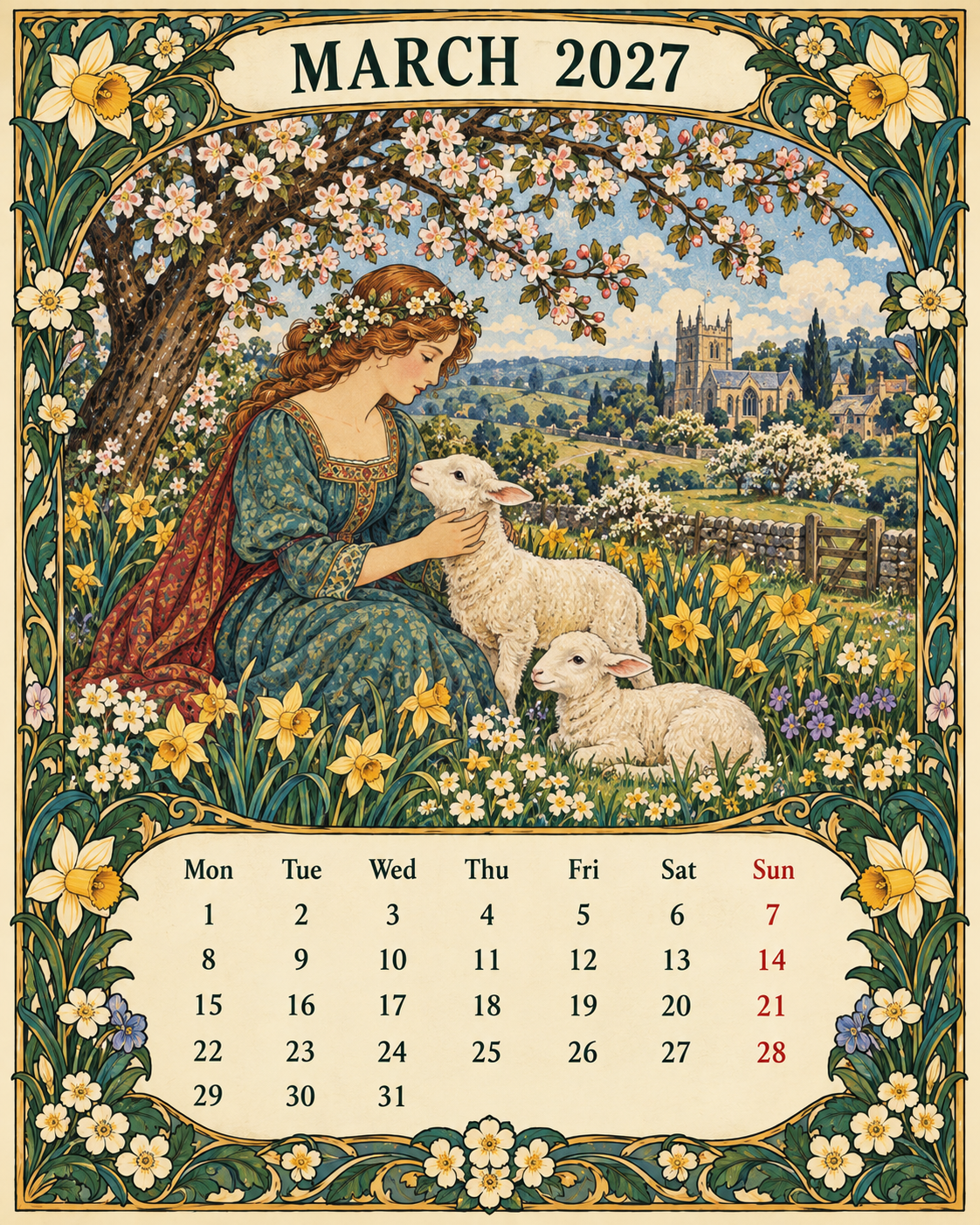 🌿 A Year of Timeless Days 2027 Wall Calendar – Storybook Gardens & Country Charm ：Afternoon tea, changing seasons and the beauty of unhurried days.