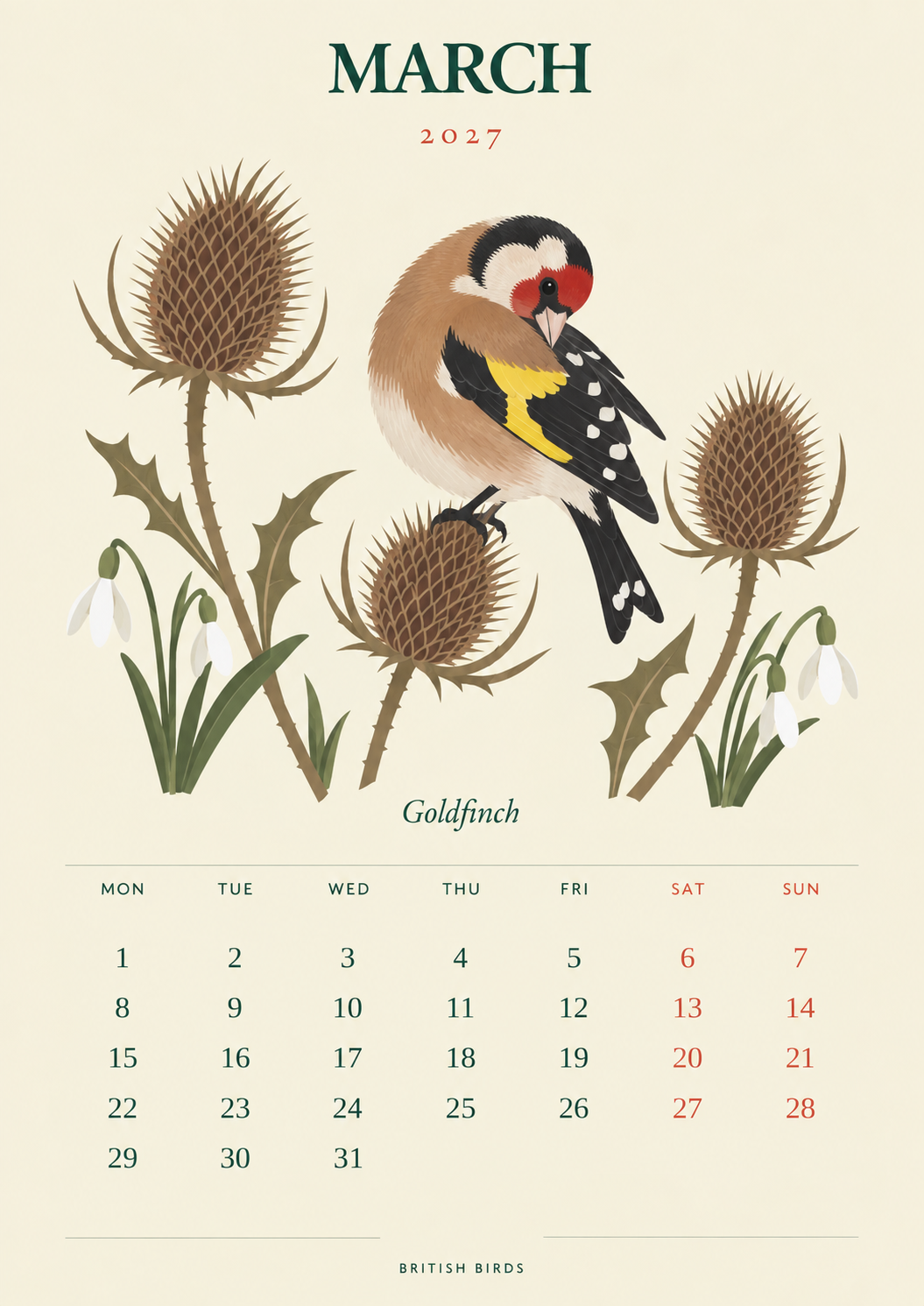 🐦 British Birds 2027 Wall Calendar  Nature Close to Home——A Year of Familiar Birds, Beautiful Blooms & Little Moments of Joy