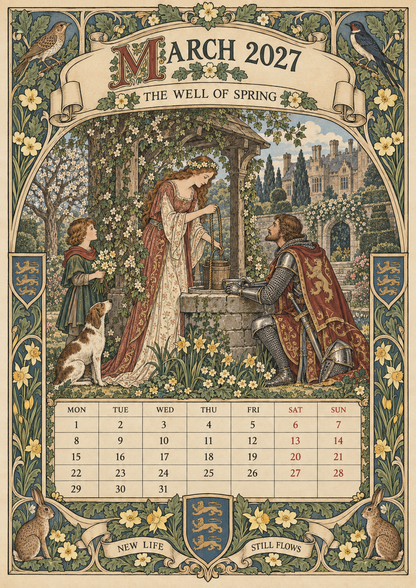 🏰 A Year of Knightly Tales – 2027 Medieval-Inspired British Wall Calendar