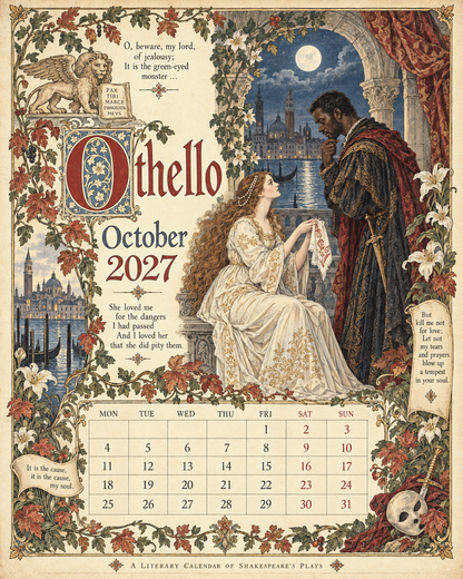 A Shakespearean Year 2027 – 12 Plays Through the Seasons | Vintage Illustrated Wall Calendar