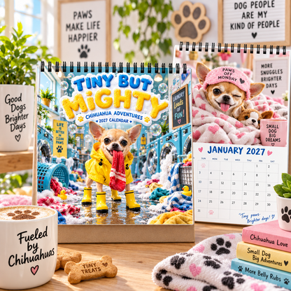 Tiny But Mighty 2027 Wall Calendar – 12-Month Chihuahua Adventures Calendar, Funny Small Dog Scenes Hanging Planner for Chihuahua & Dog Lovers