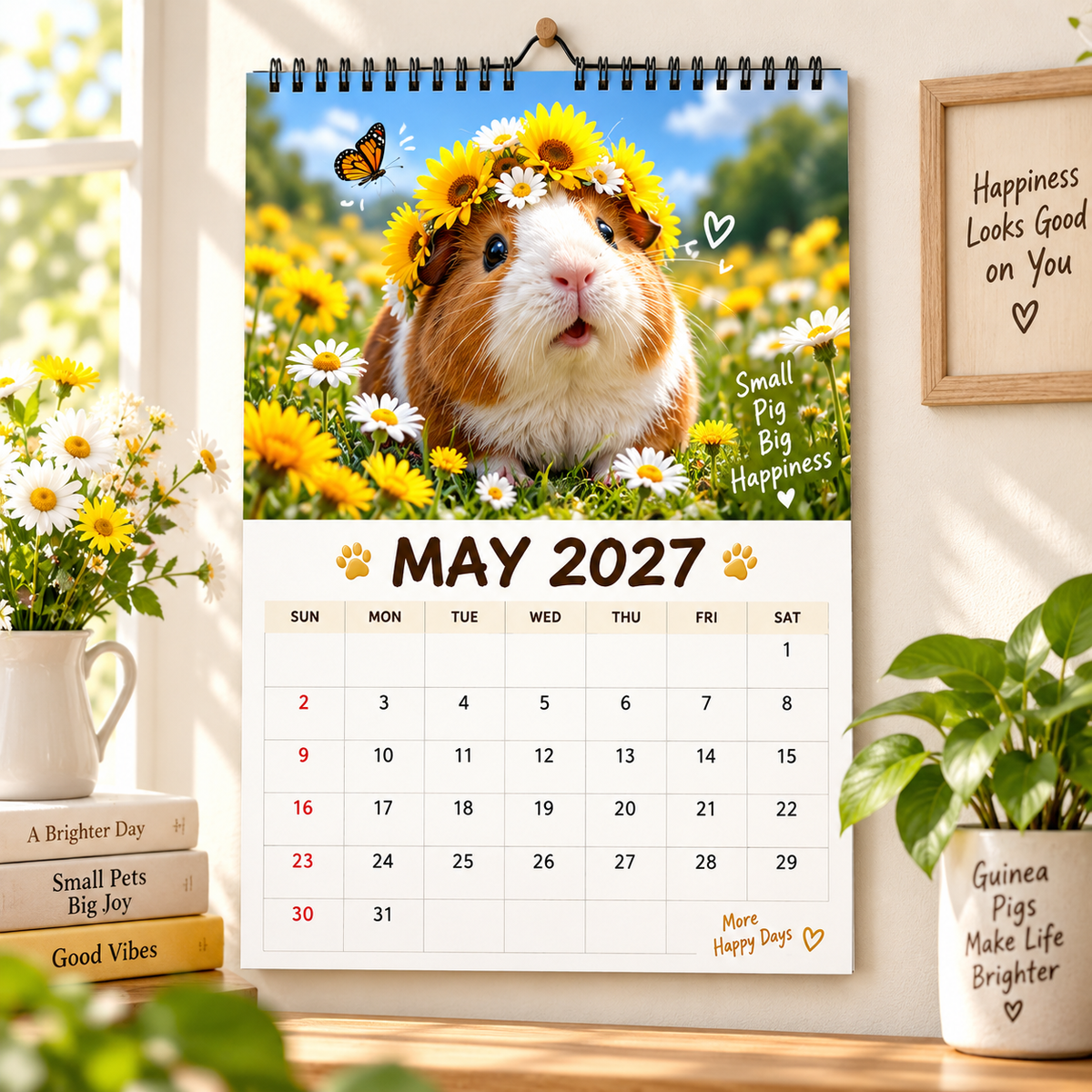 Guinea Pigs 2027 Wall Calendar – 12-Month Cute Guinea Pig Calendar, Sunny Meadow & Flower Field Hanging Planner for Small Pet Lovers
