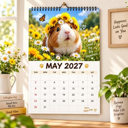 Guinea Pigs 2027 Wall Calendar – 12-Month Cute Guinea Pig Calendar, Sunny Meadow & Flower Field Hanging Planner for Small Pet Lovers