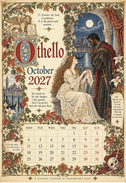📅A Shakespearean Year 2027 – 12 Plays Through the Seasons | Vintage Illustrated Wall Calendar