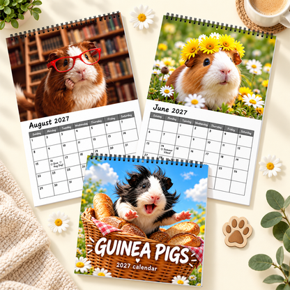 Guinea Pigs 2027 Wall Calendar – 12-Month Cute Guinea Pig Calendar, Sunny Meadow & Flower Field Hanging Planner for Small Pet Lovers