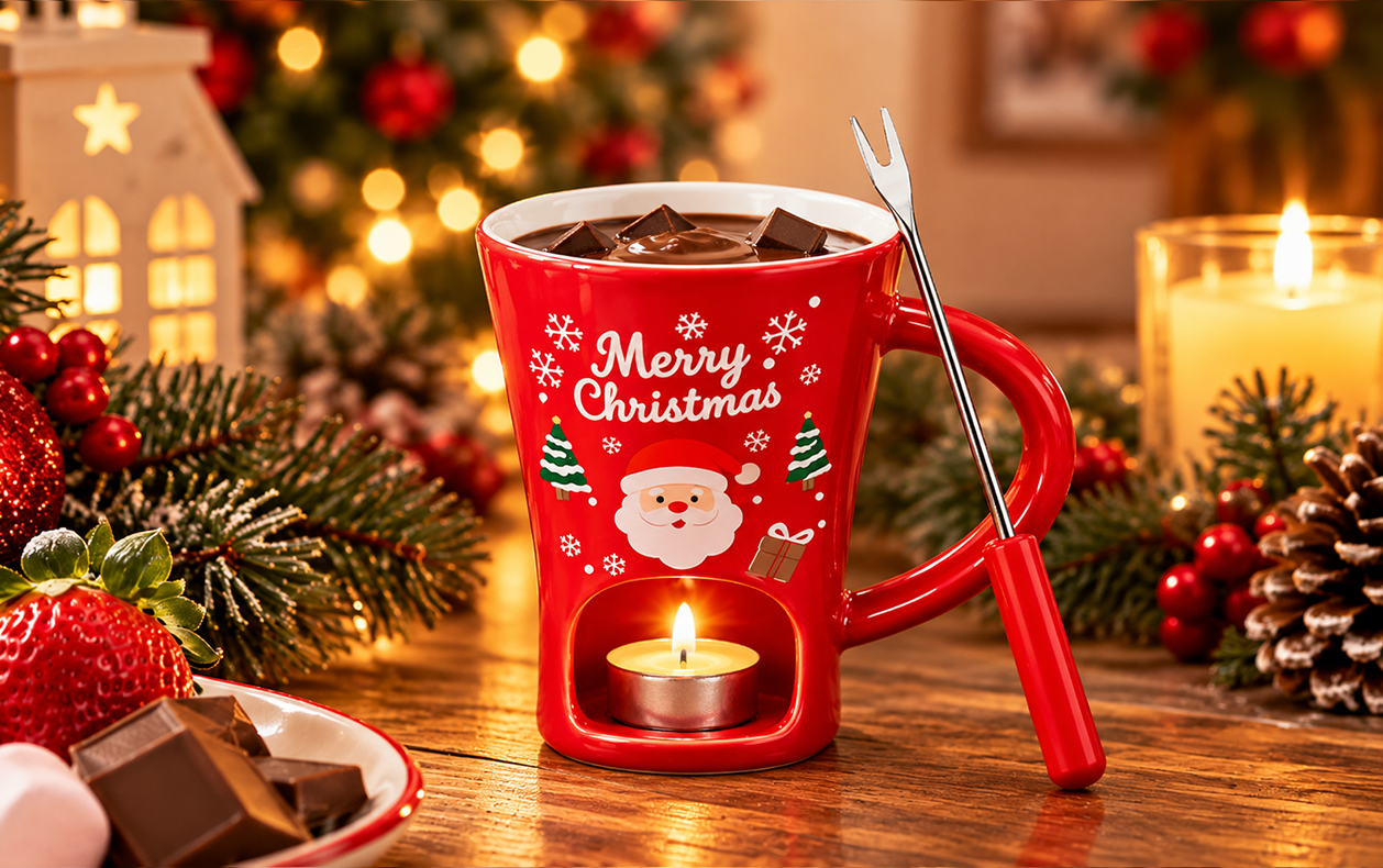 Santa chocolate fondue mug with tealight candle