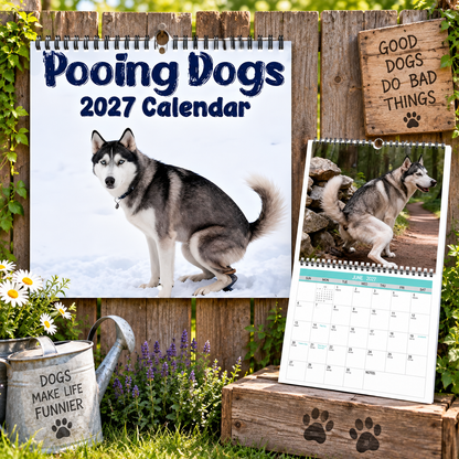 Pooing Dogs 2027 Wall Calendar – 12-Month Funny Dog Calendar, Hilarious Pooping Dog Scenes Hanging Planner for Dog Lovers & Gag Gift
