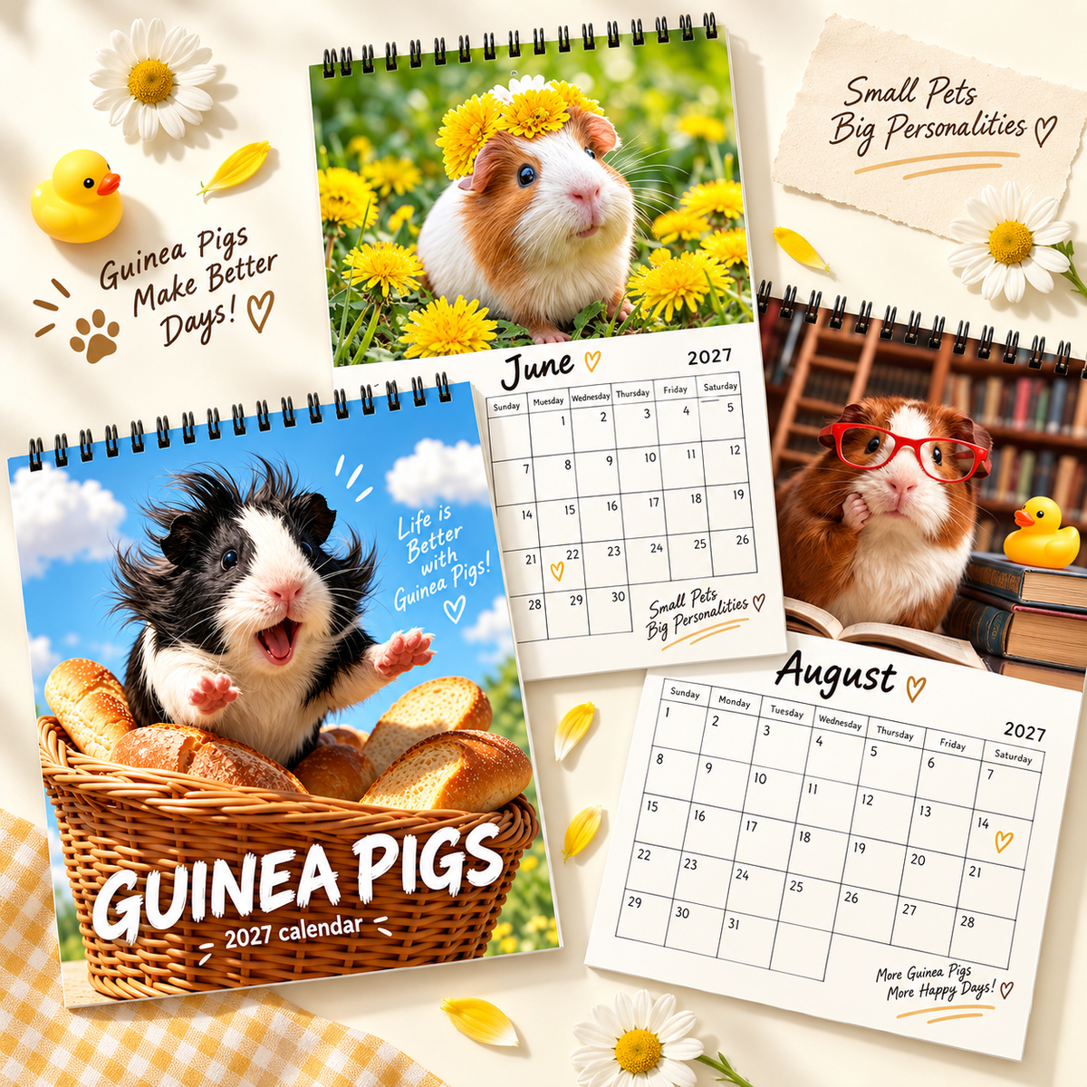 Guinea Pigs 2027 Wall Calendar – 12-Month Cute Guinea Pig Calendar, Sunny Meadow & Flower Field Hanging Planner for Small Pet Lovers