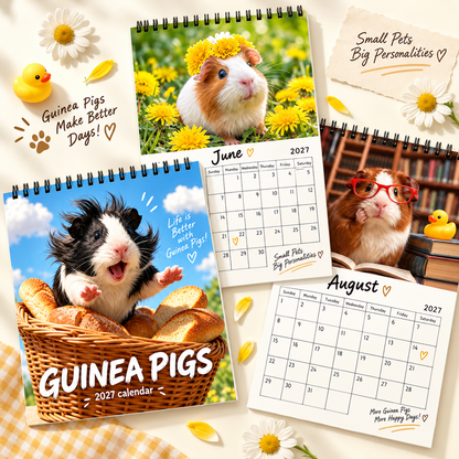 Guinea Pigs 2027 Wall Calendar – 12-Month Cute Guinea Pig Calendar, Sunny Meadow & Flower Field Hanging Planner for Small Pet Lovers