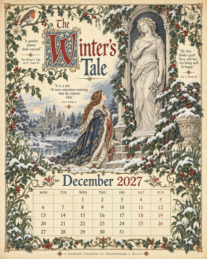 A Shakespearean Year 2027 – 12 Plays Through the Seasons | Vintage Illustrated Wall Calendar
