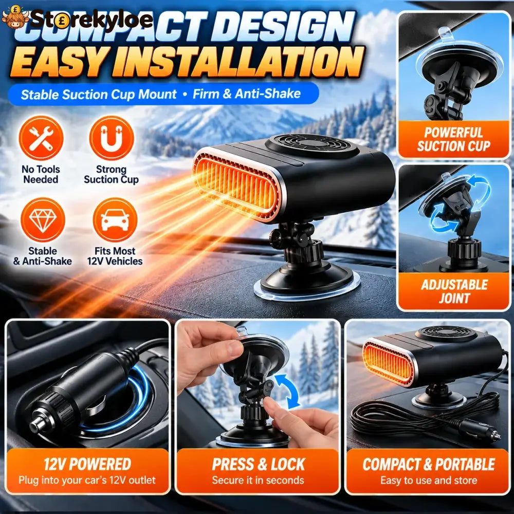 ❄️ 12V Portable Car Heater & Windshield Defogger – Adjustable Warm Air Fan
