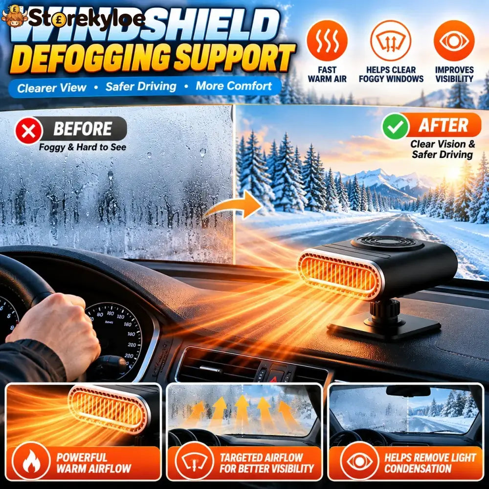 ❄️ 12V Portable Car Heater & Windshield Defogger – Adjustable Warm Air Fan