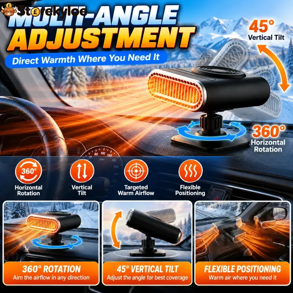 ❄️ 12V Portable Car Heater & Windshield Defogger – Adjustable Warm Air Fan