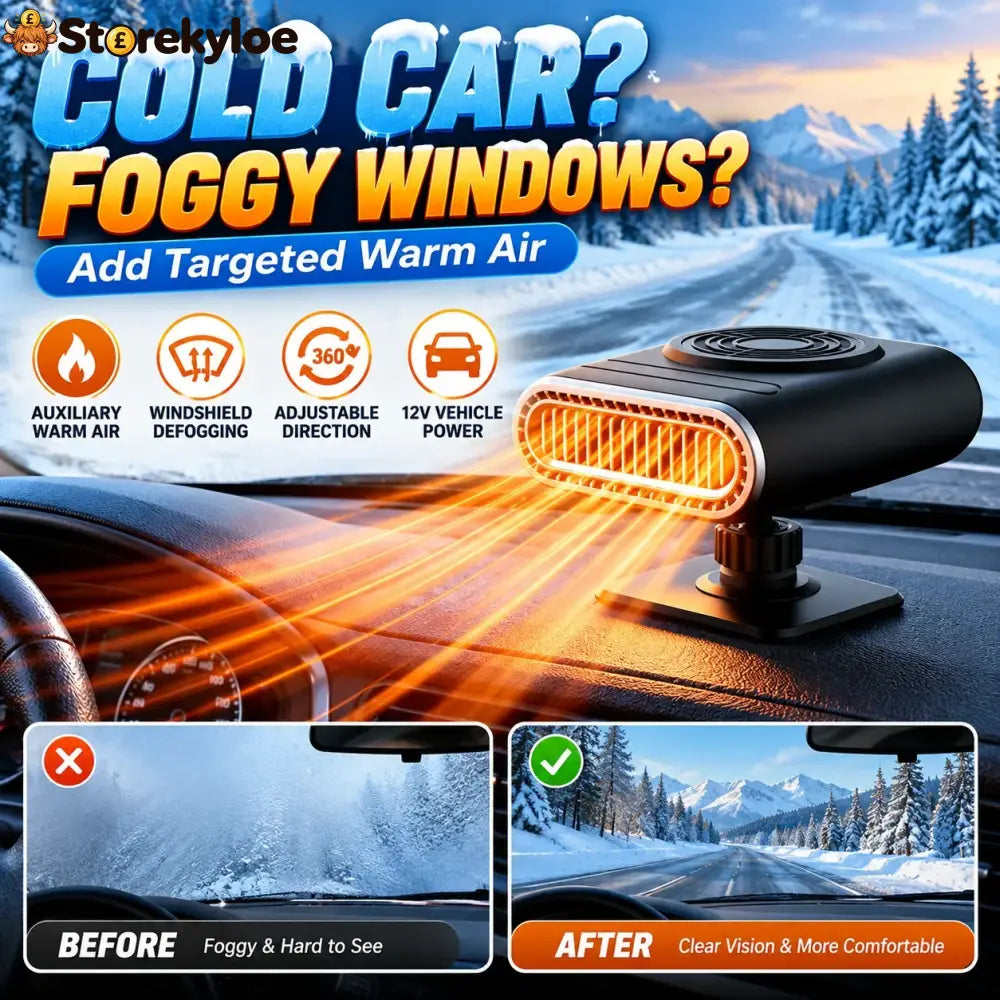 ❄️ 12V Portable Car Heater & Windshield Defogger – Adjustable Warm Air Fan