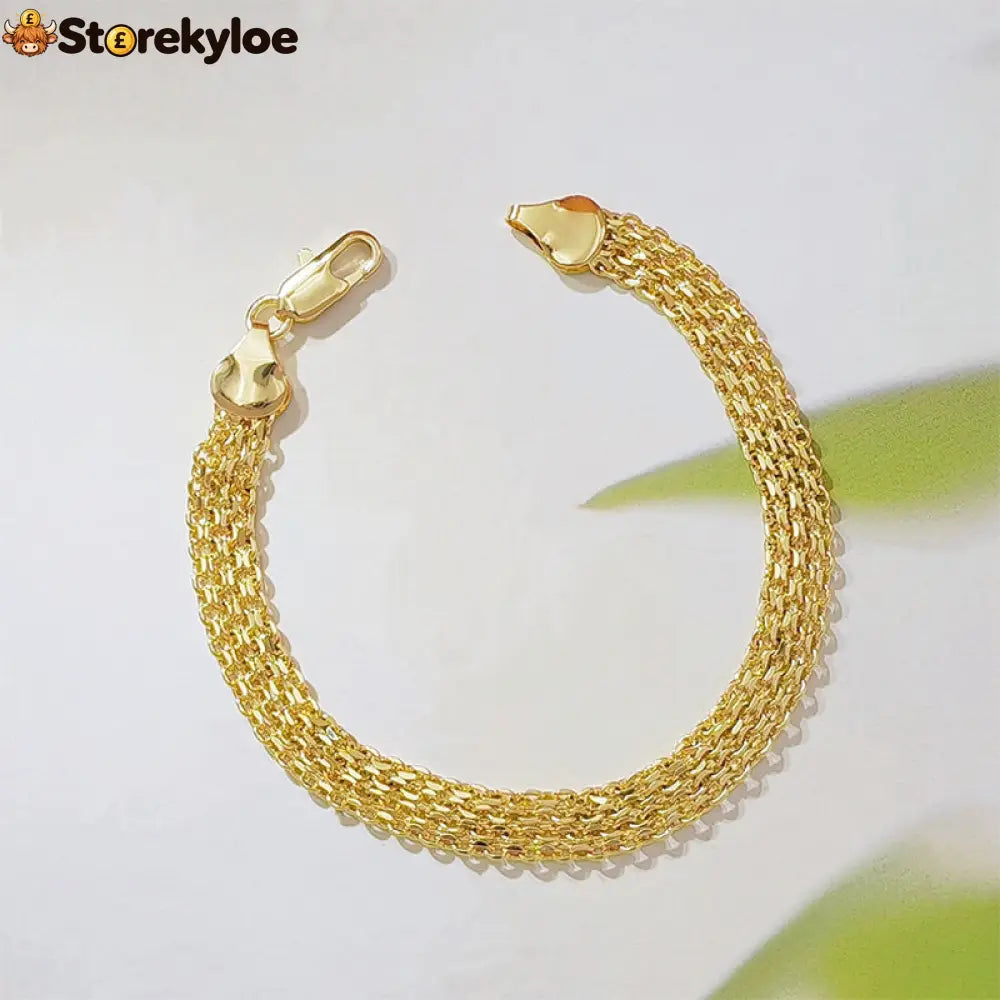 14K gold-plated wide woven mesh bracelet