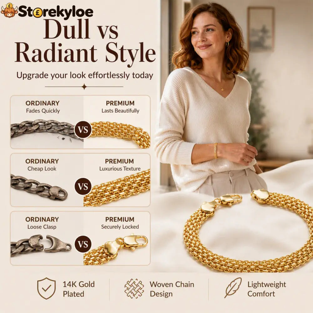 14K gold-plated wide woven mesh bracelet