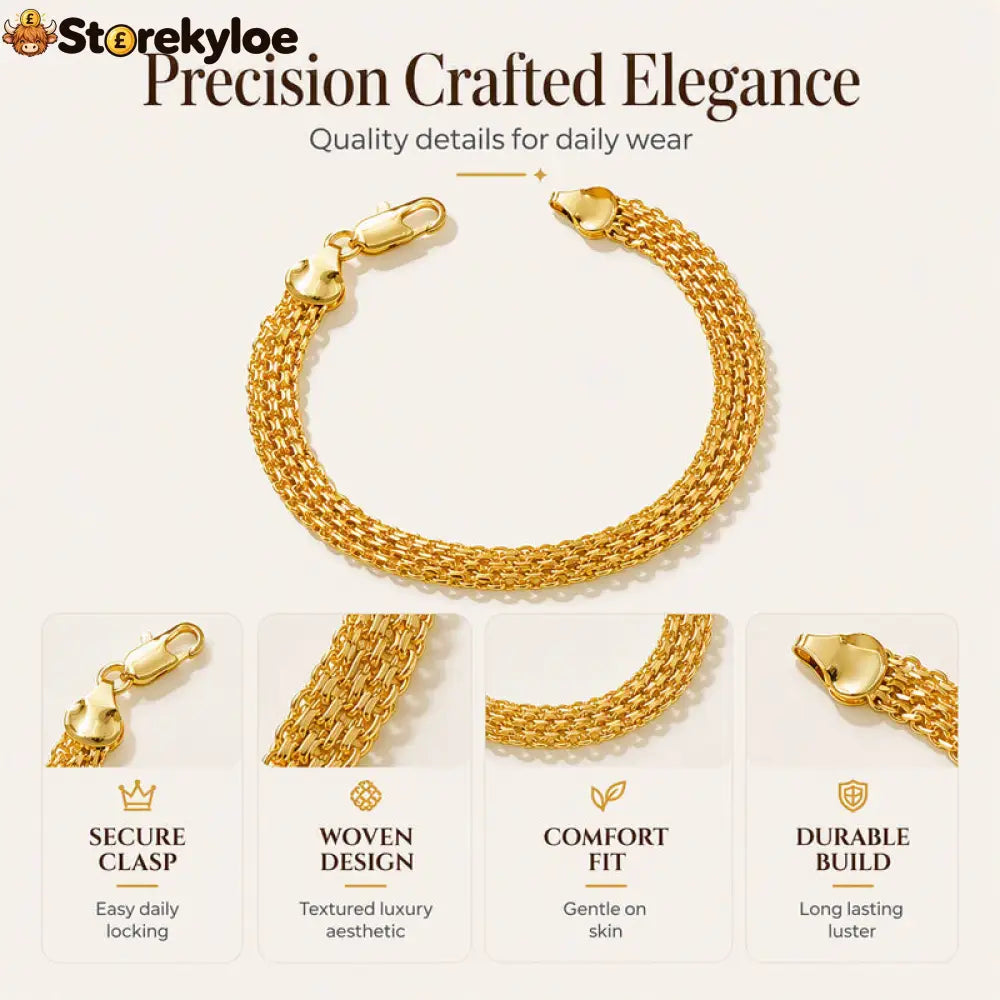 14K gold-plated wide woven mesh bracelet