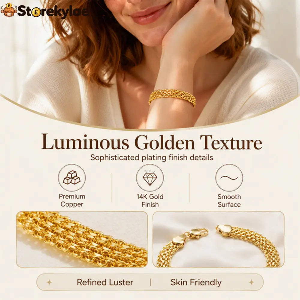 14K gold-plated wide woven mesh bracelet