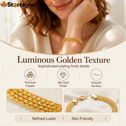 14K gold-plated wide woven mesh bracelet