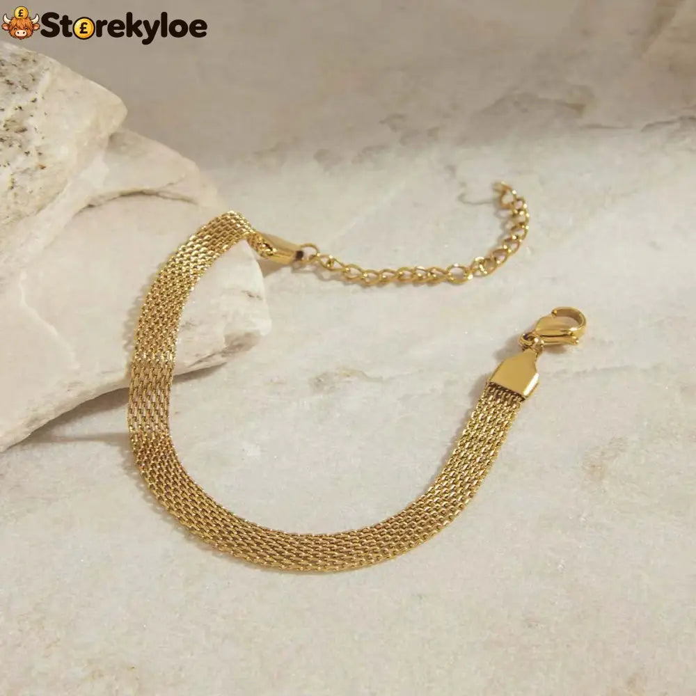14K gold-plated wide woven mesh bracelet - Gold / BUY 1